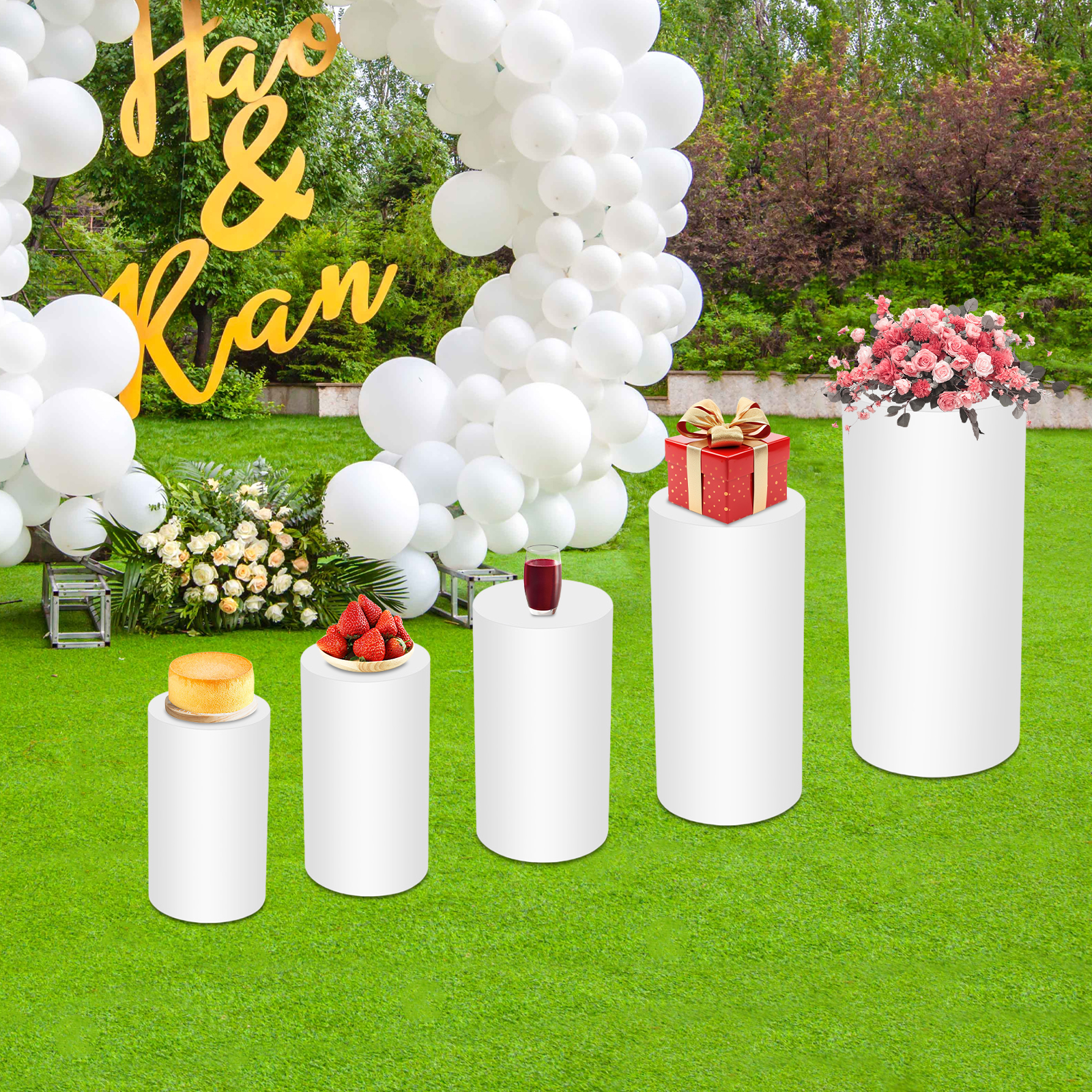 5Pcs White Cylinder Pedestal S – обзор и цена Display Risers Set