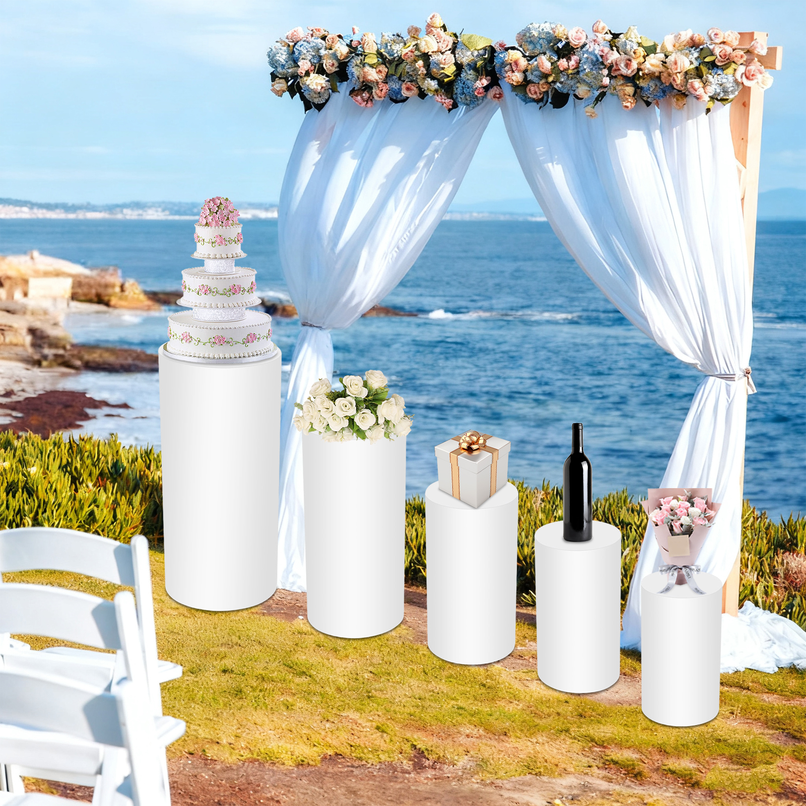 5Pcs White Cylinder Pedestal S – обзор и цена Display Risers Set