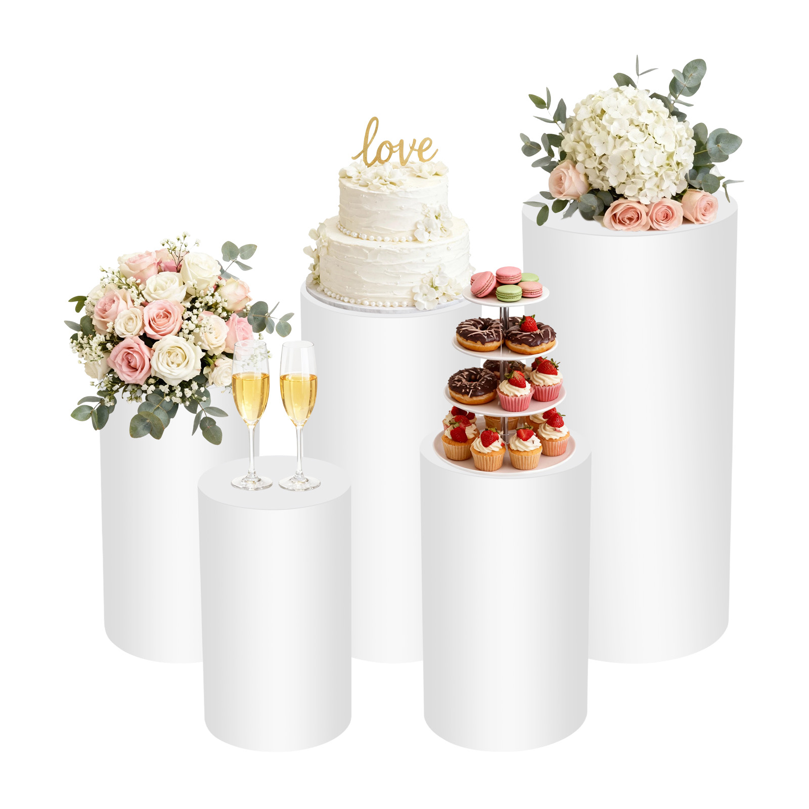 5Pcs White Cylinder Pedestal S – обзор и цена Display Risers Set
