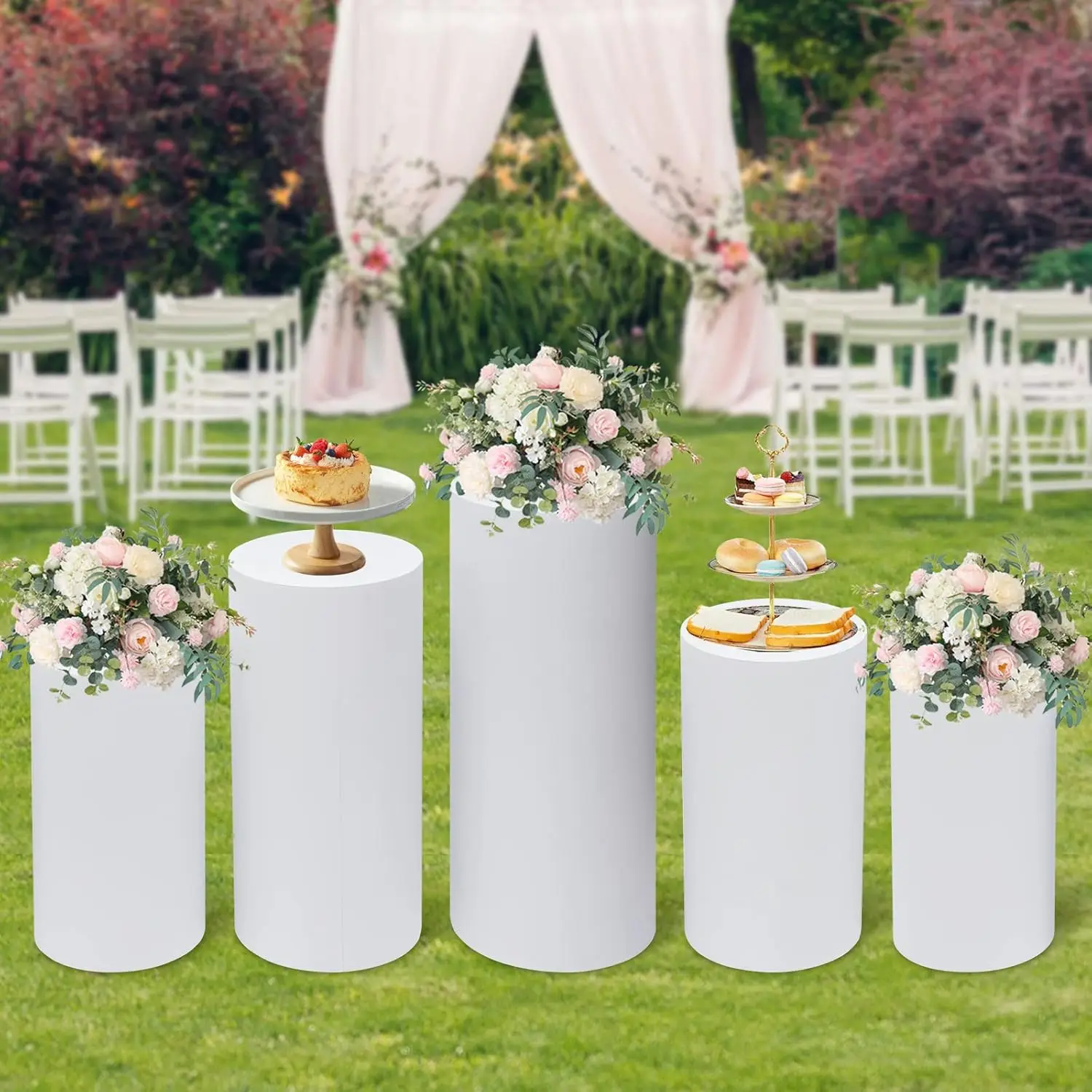 5Pcs White Cylinder Pedestal S – обзор и цена Display Risers Set